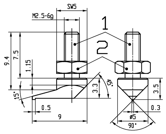 2x Messeinsatz für Messuhr M2,5 NEU kugelförmig Messspitze 