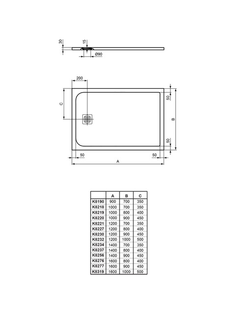 Ideal Standard Brausewanne ULTRA FLAT S Sonderzuschnitt 1000 x 900 mm